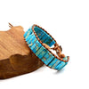 Turquoise Stone beaded chakra bracelet with brown leather cording