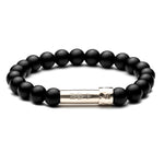 Matte Black Onyx Beaded bracelet with silver secret tube clasp to put a paper message inside