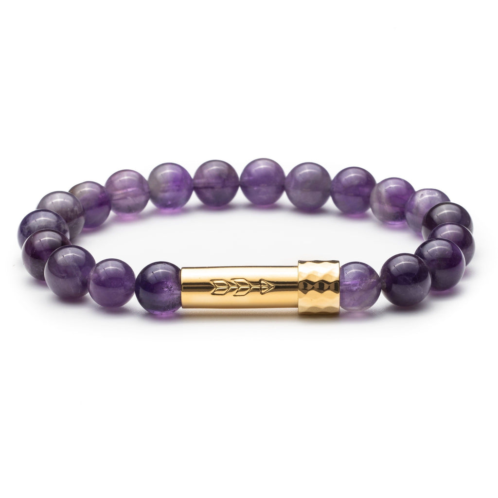 Beaded Amethyst gemstone bracelet with gold secret clasp for a hidden paper message to go inside