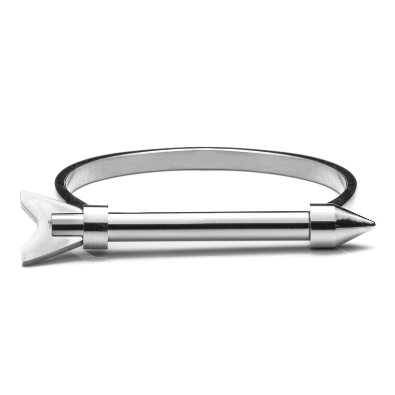 Stainless steel silver screw on arrow bangle bracelet