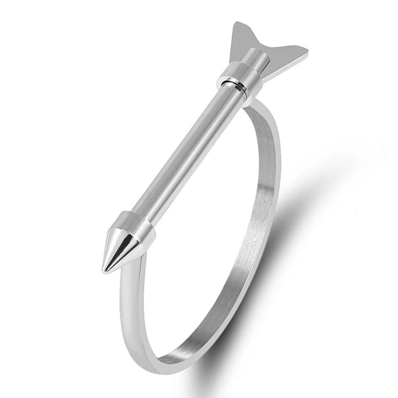 Stainless steel silver screw on arrow bangle cuff bracelet