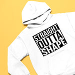 Womens STRAIGHT OUTTA SHAPE womens white gym hoodie inspired by STRAIGHT OUTTA COMPTON graphic