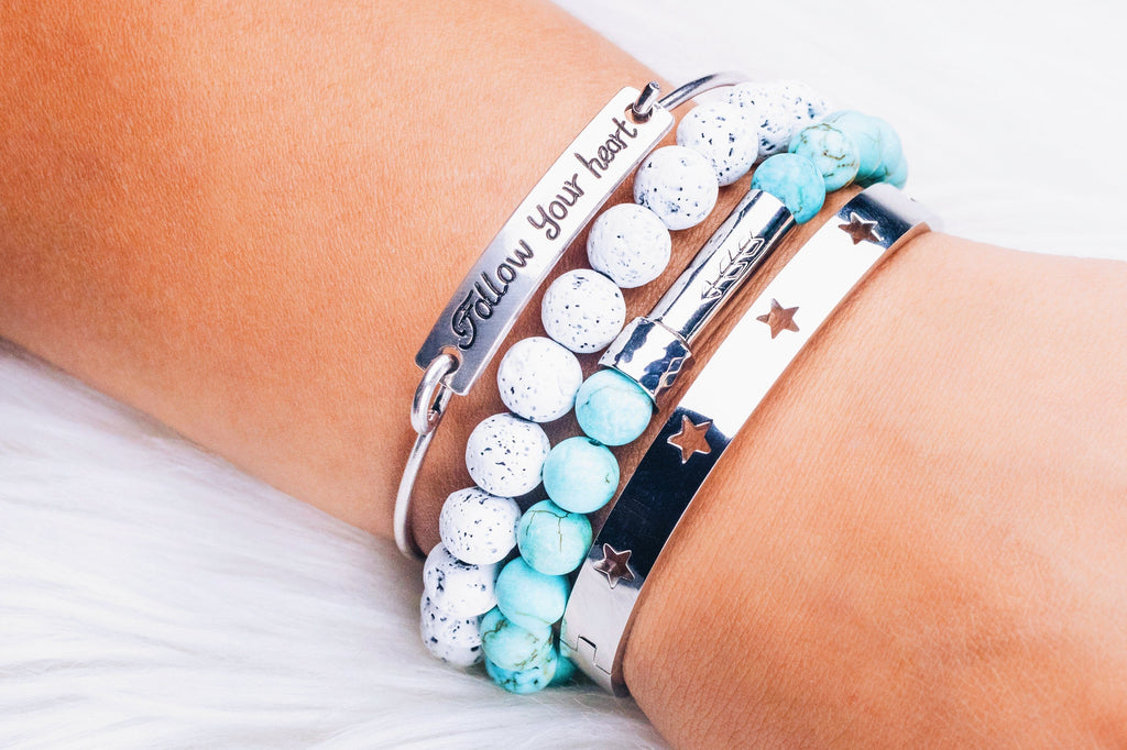 Silver and gemstone inspirational bracelets