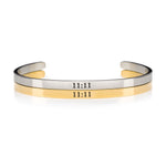 11:11 Silver and gold stainless steel open adjustable womens inspirational message cuff bracelets