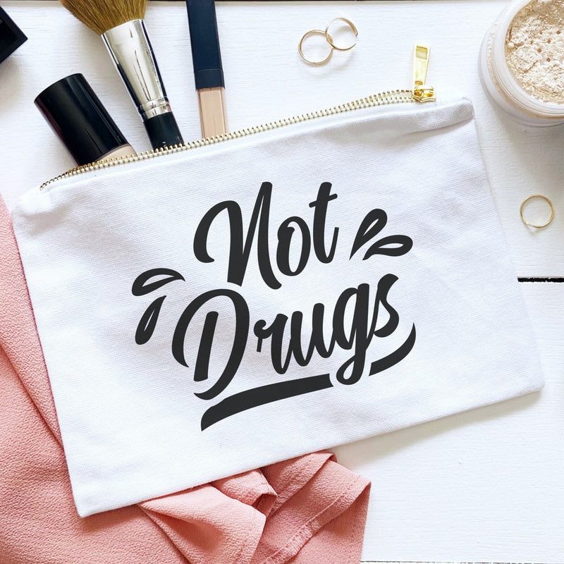Not drugs white canvas make-up bag with gold zipper