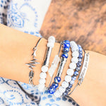 Blue and white gemstone beaded wish bracelets that holda message inside