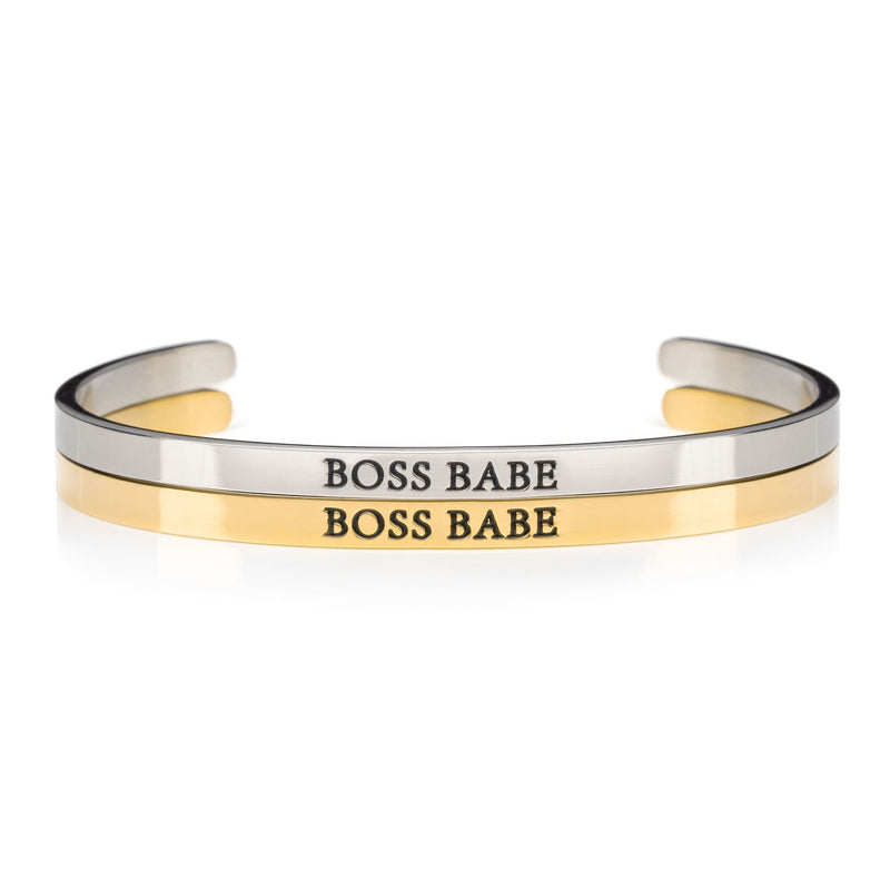 Boss Babe Silver and gold stainless steel adjustable womens inspirational message cuff bracelets 