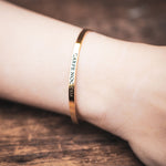 Carpe Noctem open cuff bangle, Gold stainless cuff bracelet that says CARPE NOCTEM 