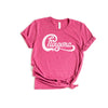 Hot pink t-shirt that says Chingona in white cursive that looks like the Chicago logo