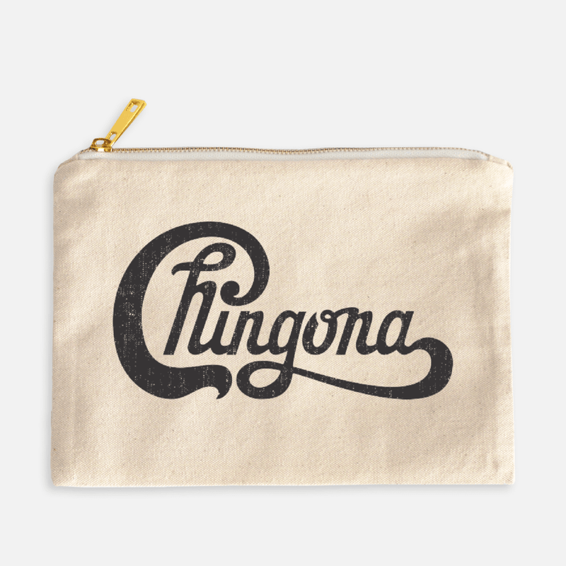 Cursive CHINGONA canvas makeup bag