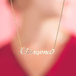 Women's Cursive Gold-toned brass Chingona word necklace