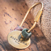 Chingona brass handstamped keychain with 2 Indian Agate gemstone beads