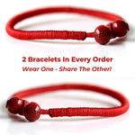Set of two lucky hatha red string bracelet with 2 ceramic beads for the energy of the sun and the moon 