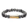 Larvikite Beaded gemstone bracelet with gold secret clasp that holds a message on paper inside