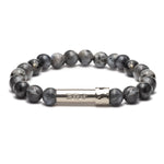 Larvikite Beaded gemstone bracelet with silver secret clasp that holds a message on paper inside