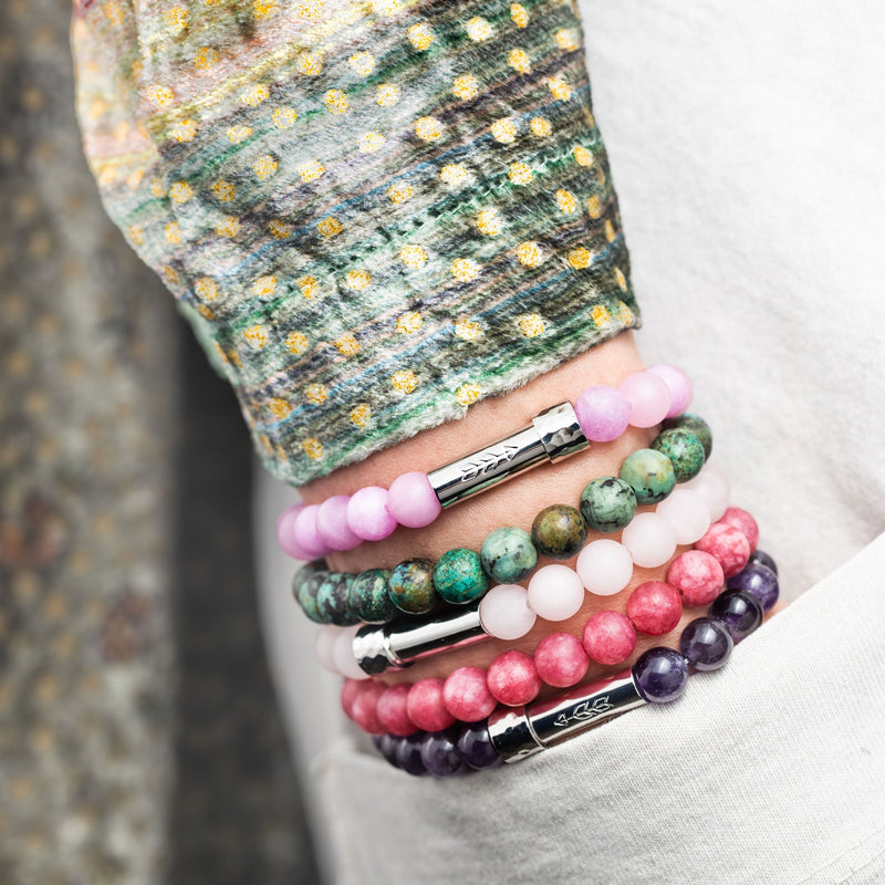 Gemstone beaded bracelets with secret clasp to hold written message inside
