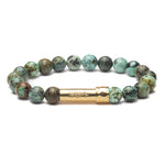African Turquoise gemstone bracelet with gold secret clasp for a hidden paper message to go inside