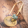 Hustle brass handstamped screw-lock oval keychain with 2 Indian Agate gemstone beads