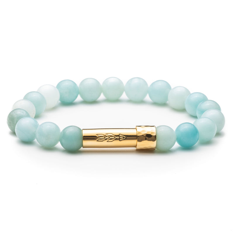 Blue Amazonite Beaded bracelet with gold secret clasp for a hidden paper message to go inside