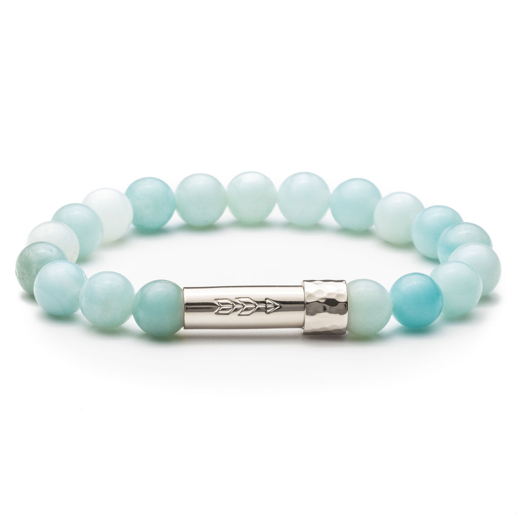 Blue Amazonite Beaded bracelet with silver secret clasp for a hidden paper message to go inside