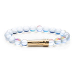 Iridescent Beaded bracelet with gold secret clasp for a hidden paper message to go inside