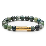 Green Agate beaded bracelet with gold tube clasp that holds hidden paper message inside