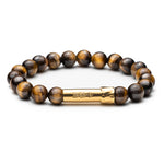 Tigers eye wish beaded bracelet with gold tube clasp to put your wish inside