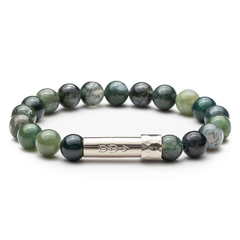 Green Agate beaded bracelet with silver tube clasp that holds hidden paper message inside