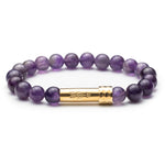 Beaded Amethyst gemstone bracelet with gold secret clasp for a hidden paper message to go inside