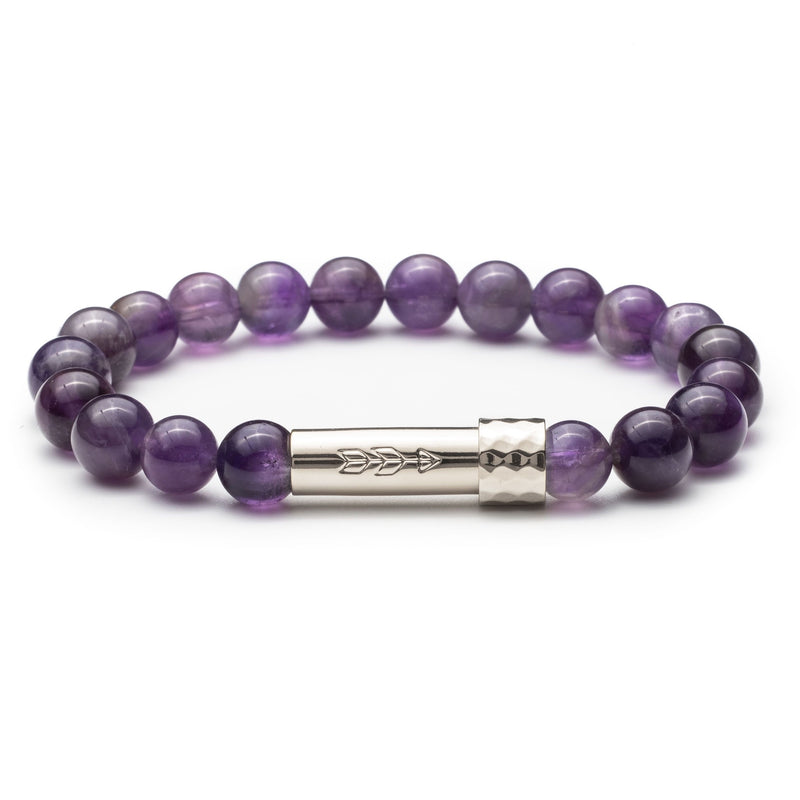 Beaded Amethyst gemstone bracelet with silver secret clasp for a hidden paper message to go inside