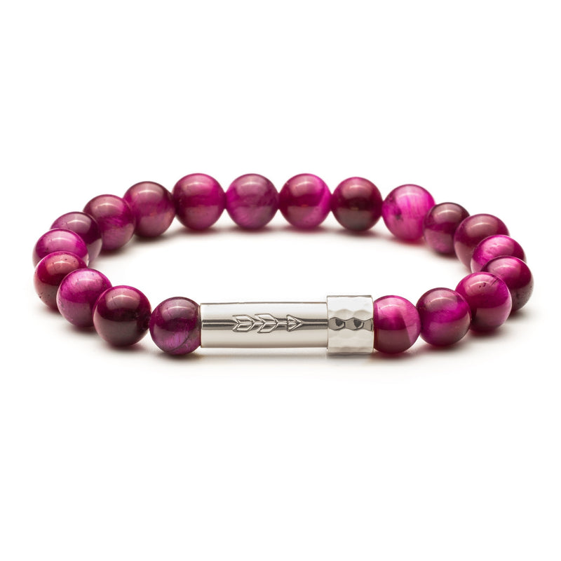 Dark Pink Beaded gemstone bracelet with silver secret clasp to put a paper message inside