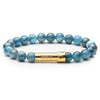 Blue gemstone beaded bracelet with gold secret clasp for a hidden paper message to go inside