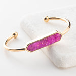 Gold cuff bacelet with fuchsia pink druzy centerpiece 