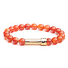 Red Carnelian beaded energy bracelet with gold tube clasp that holds rolled up note inside