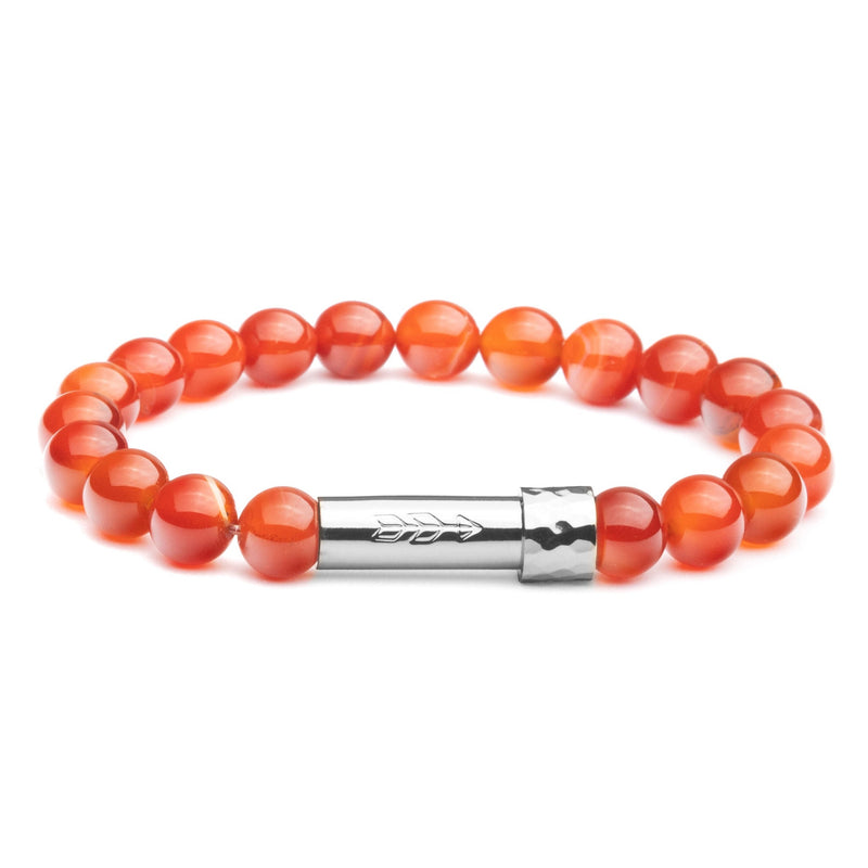 Red Carnelian beaded energy bracelet with silver tube clasp that holds rolled up note inside