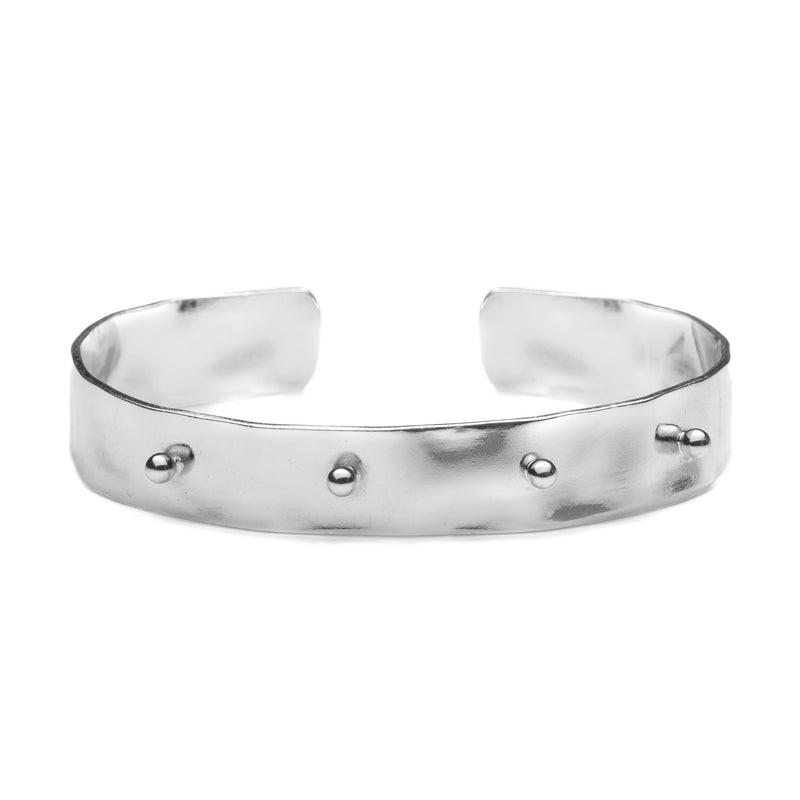Silver hammered cuff bracelet with raised dots