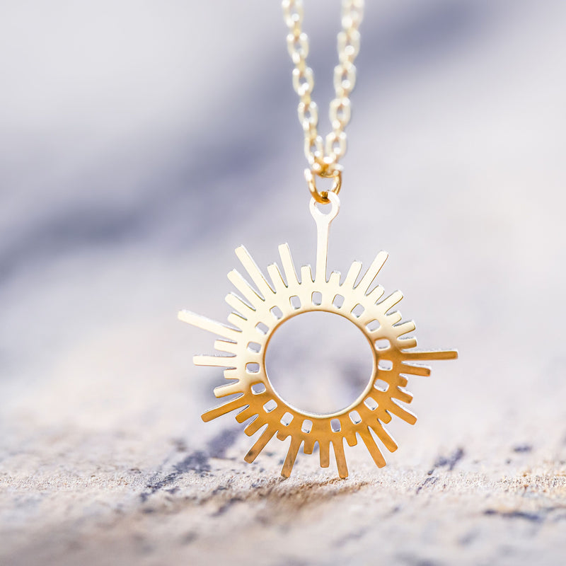 Gold dainty spark sun pendant necklace