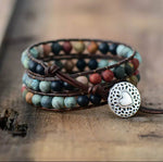 Tranquility Jasper Beaded Wrap Bracelet with Silver Heart Button Clasp