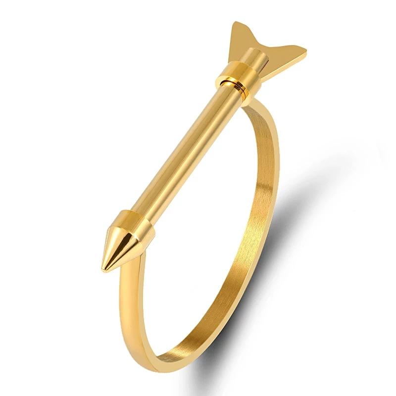 Stainless steel gold  screw on arrow bar bangle bracelet