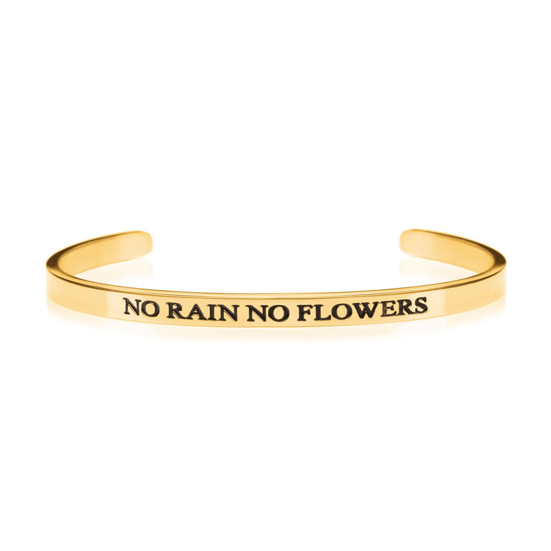 NO RAIN NO FLOWERS shiny gold womens  cuff bracelet