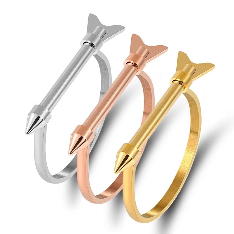 Stainless steel gold, rose gold, and silver screw on arrow bangle bracelets